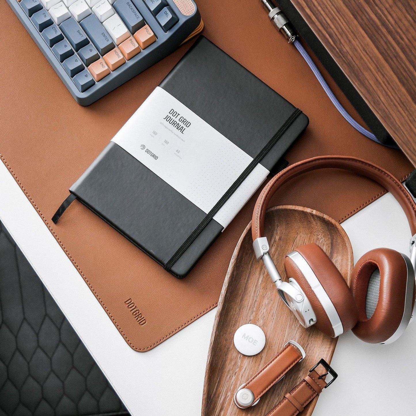 Oblong Acacia Wood Catchall Desk Tray - Dotgrid