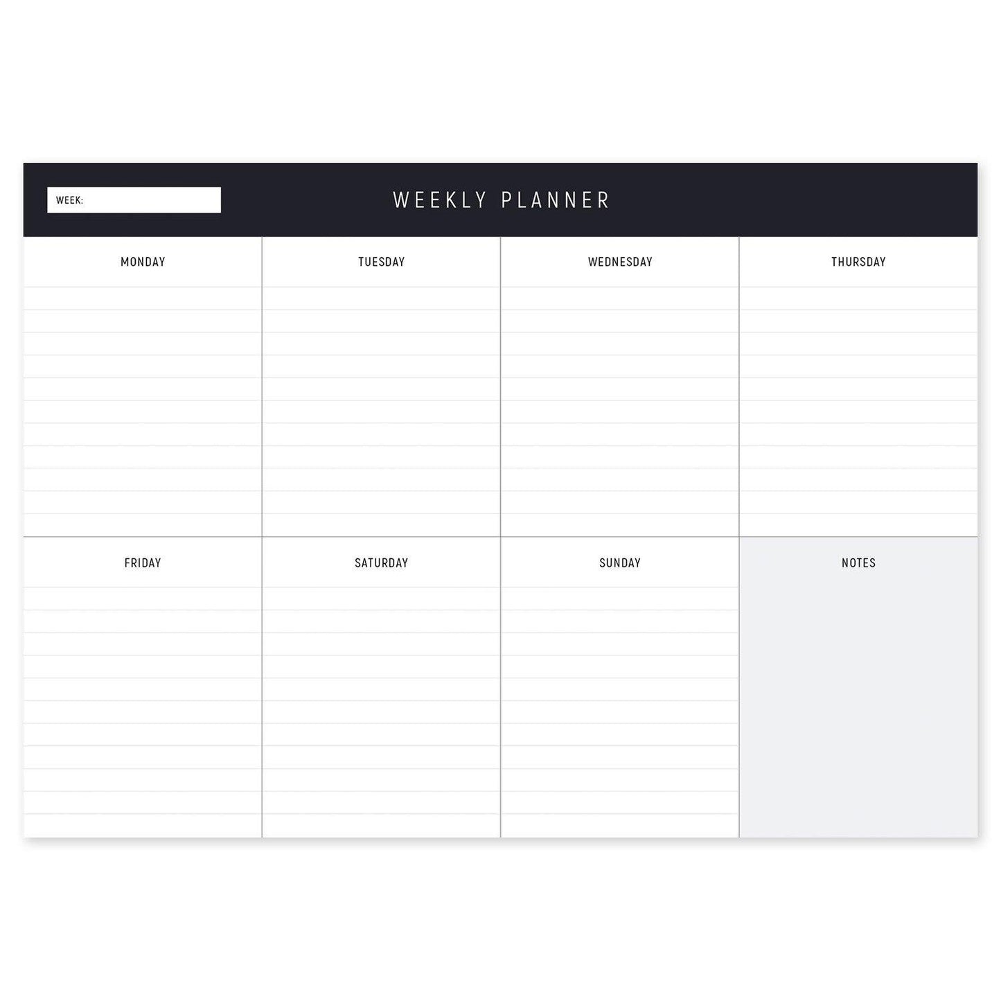 A4 Weekly Planning Pad - White/Black, Landscape - Dotgrid
