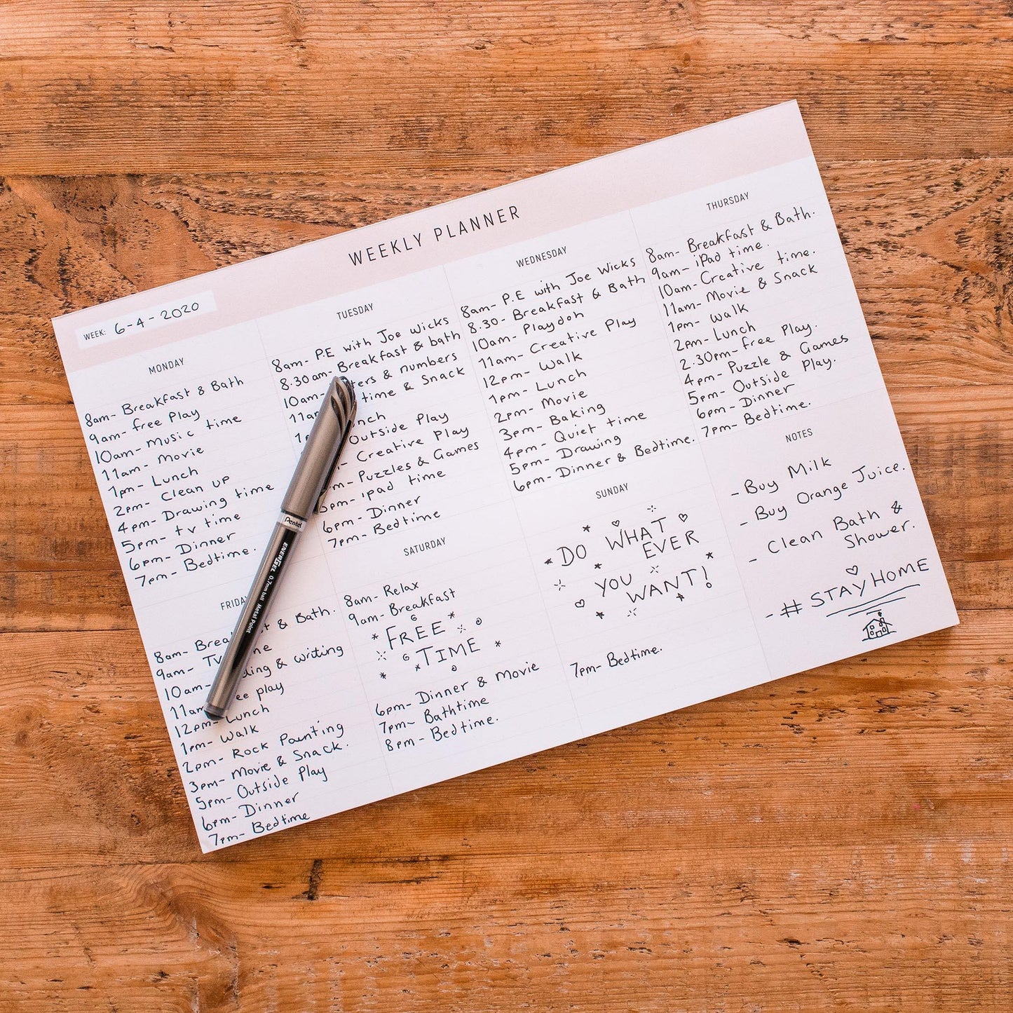 A4 Weekly Planning Desk Pad - Pink, Landscape - Dotgrid