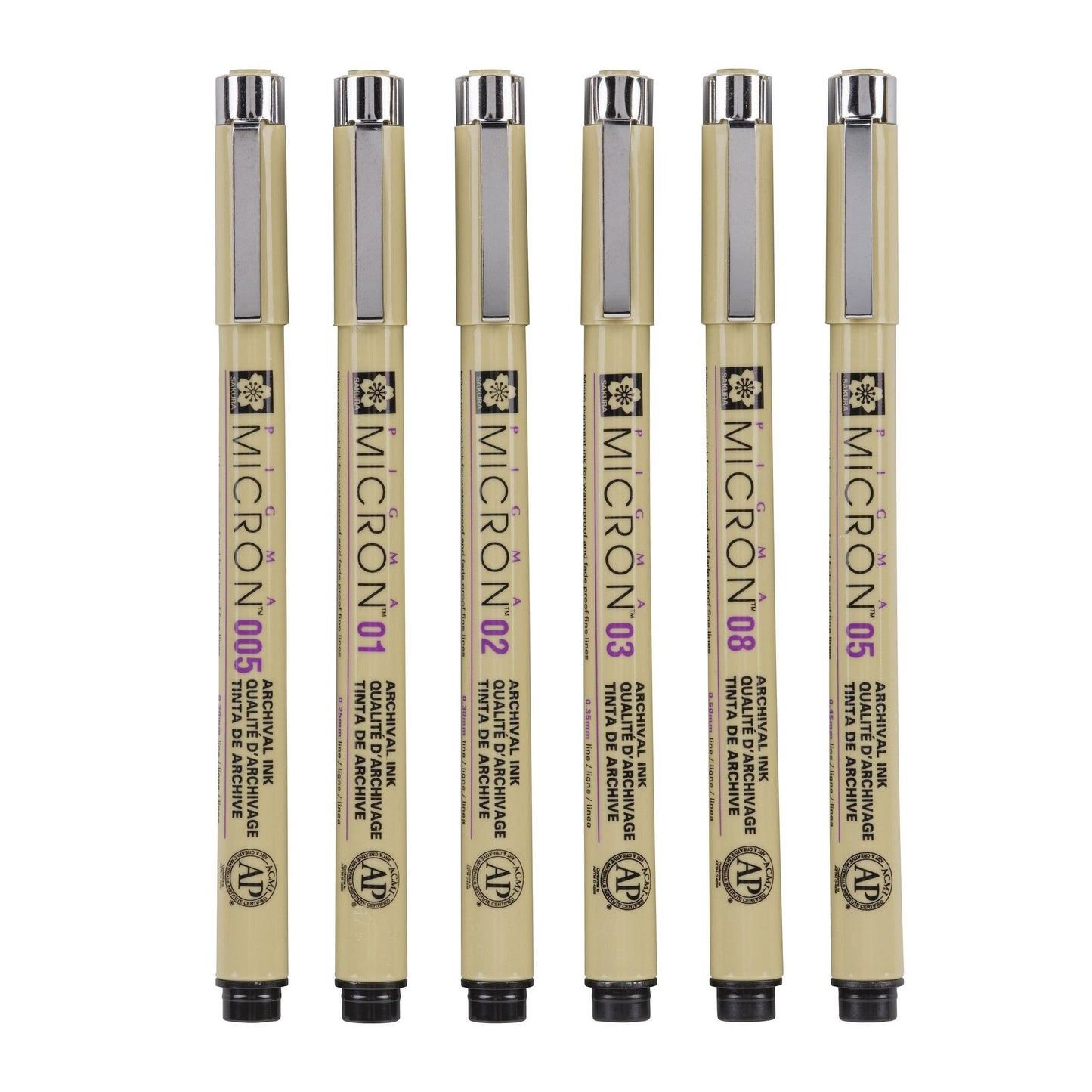Sakura Pigma Micron Fineliner Pens - Black Set, 6 Pack - Dotgrid