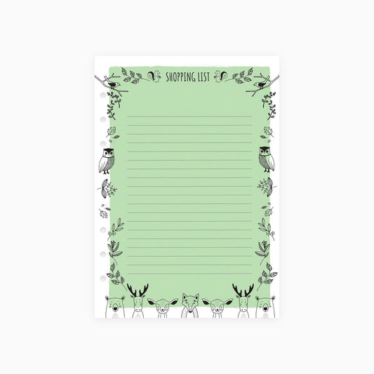 Woodland Shopping List A5 Inserts