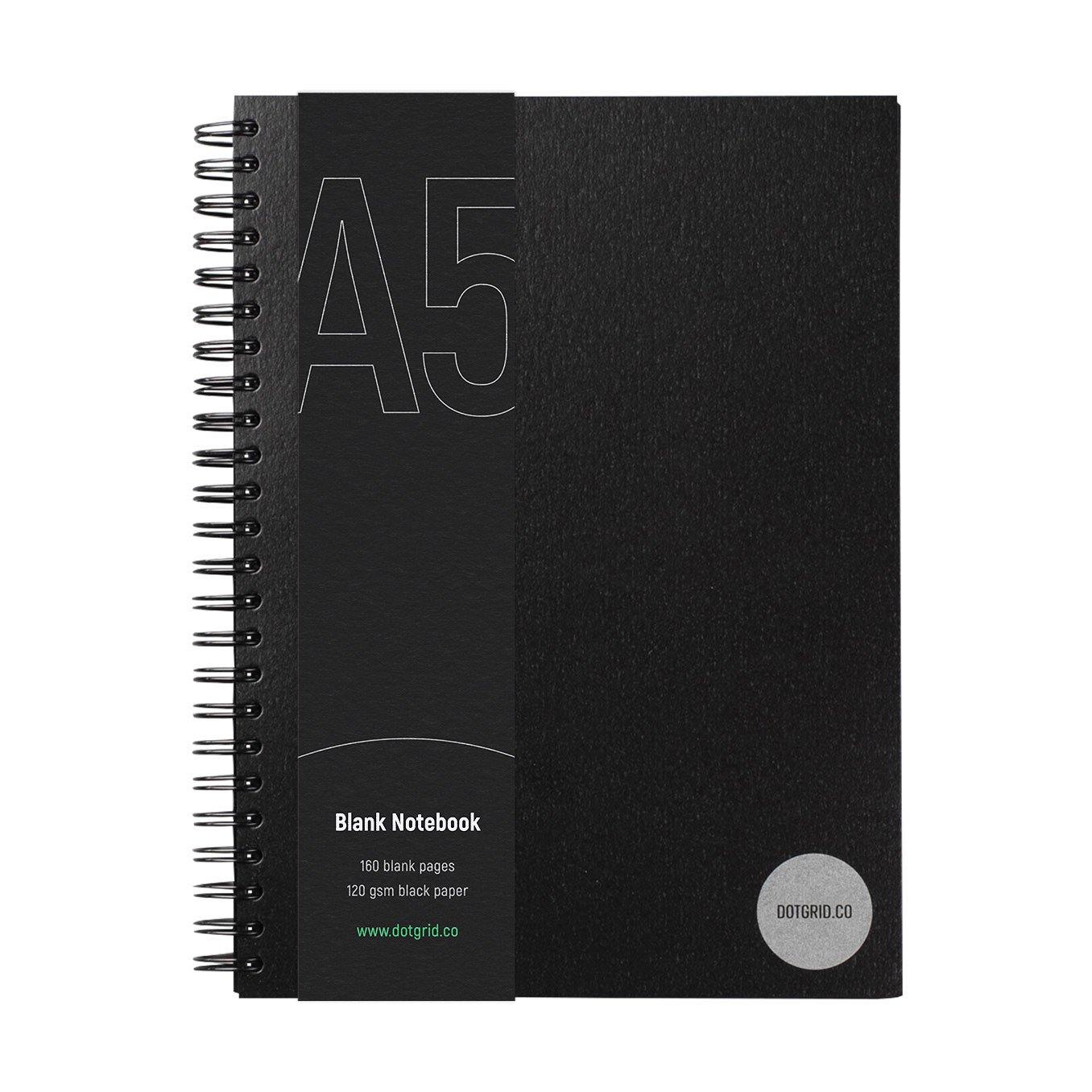 A5 Blank Notebook - Black Pages - Dotgrid