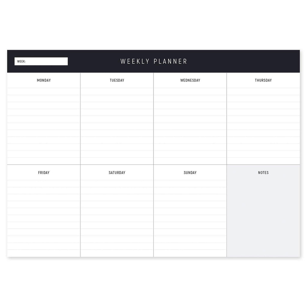 A4 Weekly Planning Pad - White/Black, Landscape - Dotgrid