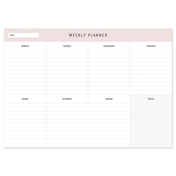 A4 Weekly Planning Desk Pad - Pink, Landscape - Dotgrid
