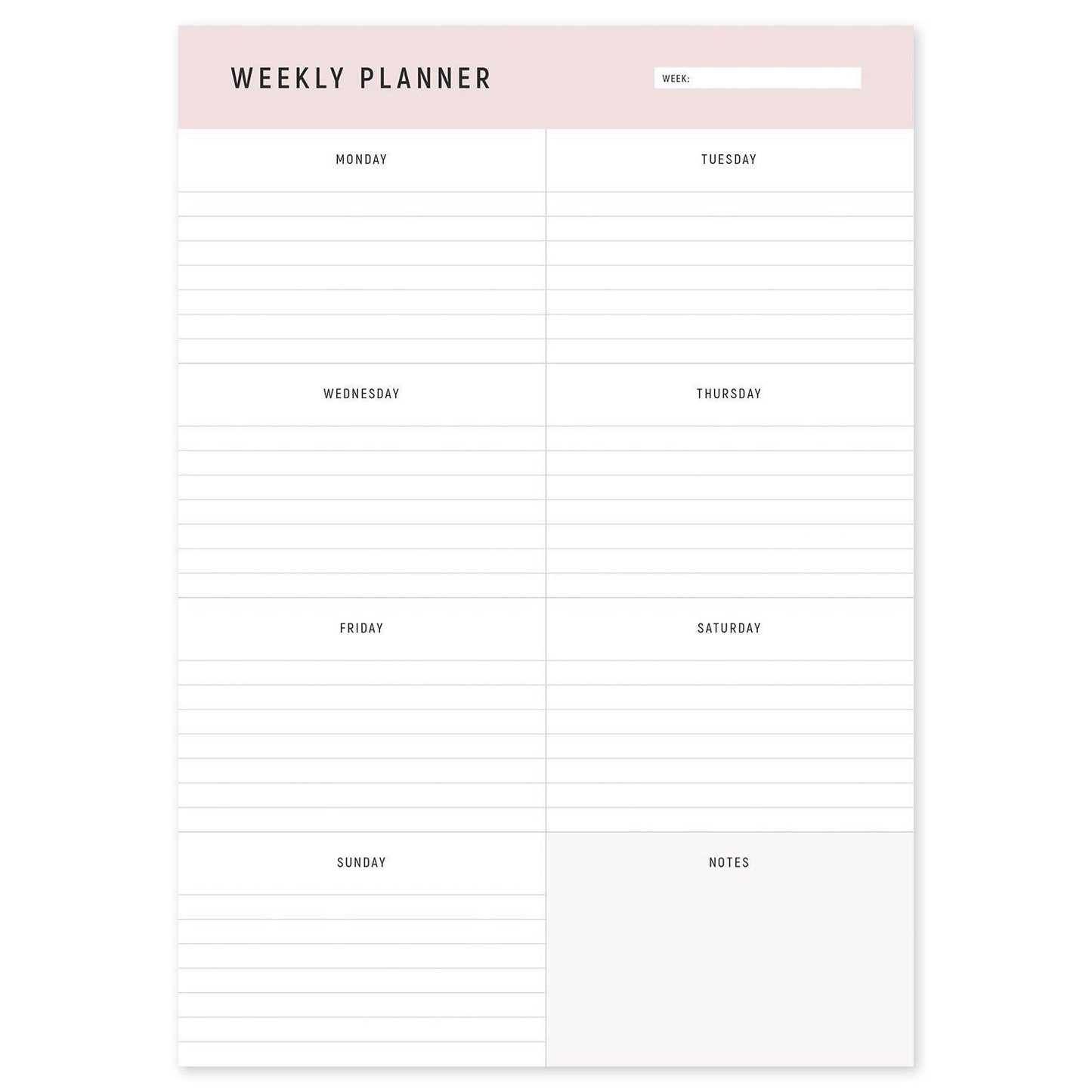 A4 Weekly Planning Pad - Pink, Portrait - Dotgrid