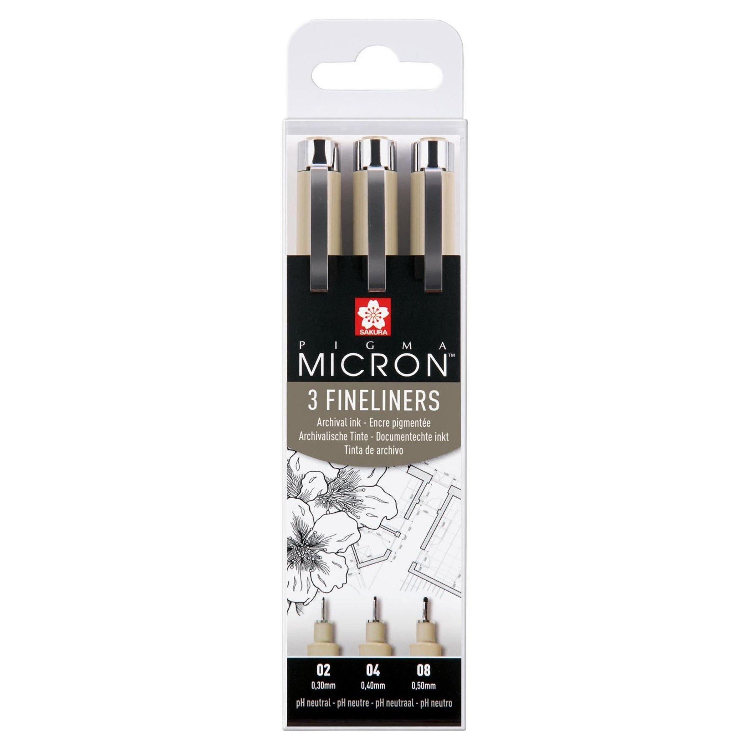 Sakura Pigma Micron Fineliner - 0,1 Mm, Sepia, 3er Pack - Dokumentenechte Pigmenttinte
