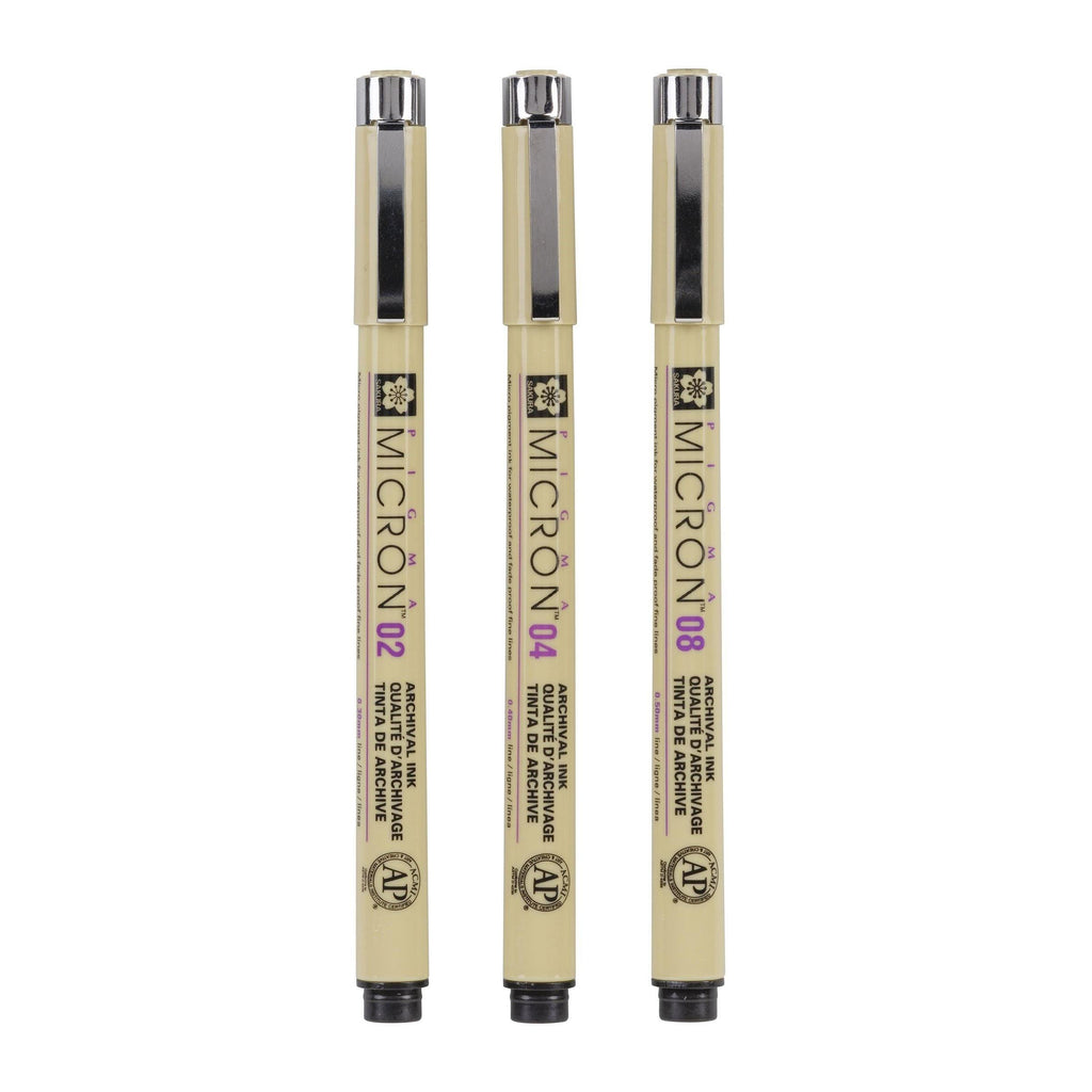 Sakura Pigma Micron Fineliner Pens - Black Set, 3 Pack - Dotgrid