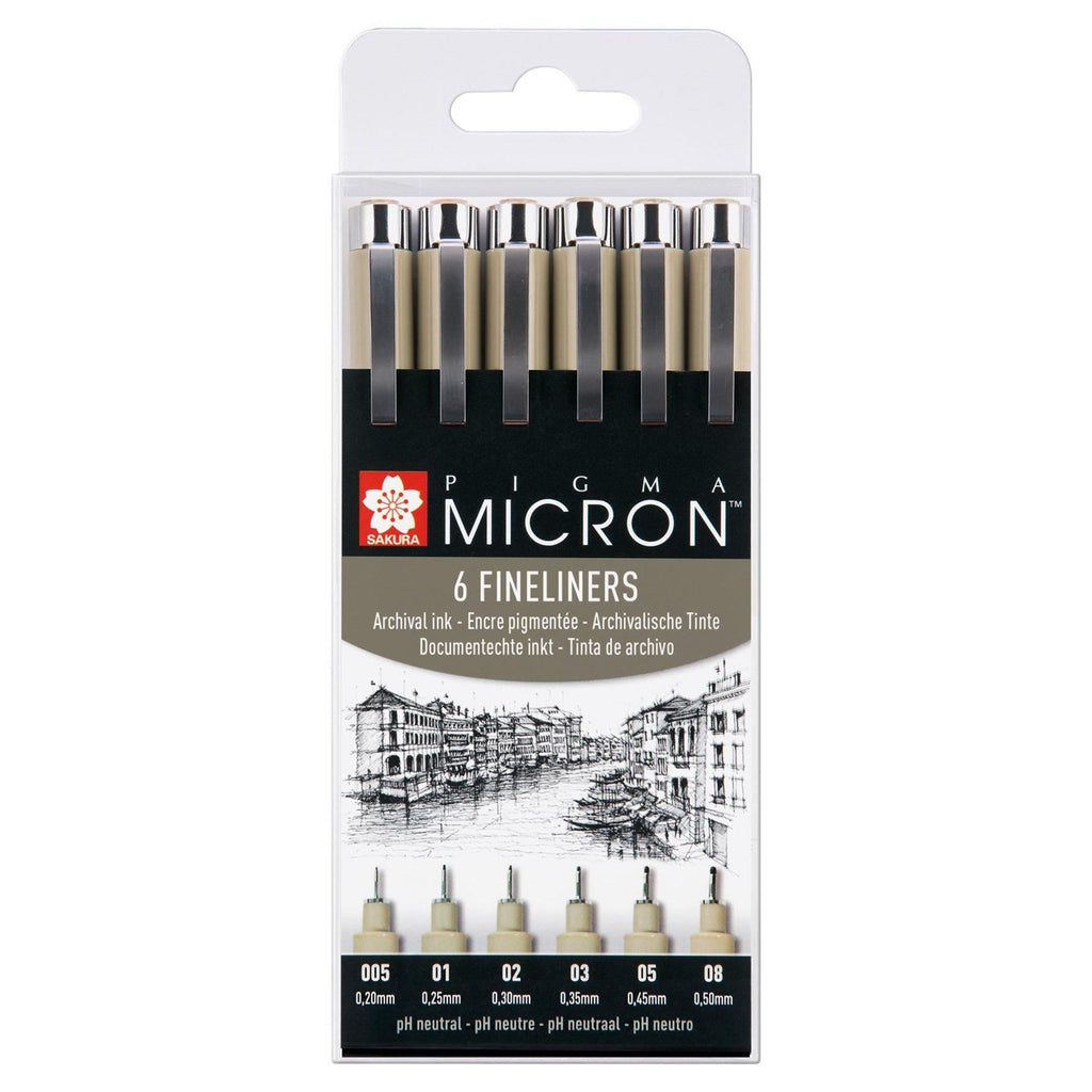 Sakura Pigma Micron Fineliner Pens - Black Set, 6 Pack - Dotgrid