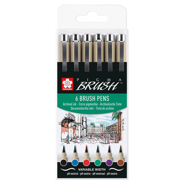 Sakura Pigma Brush Set - Basic Colours, 6 Pack - Dotgrid