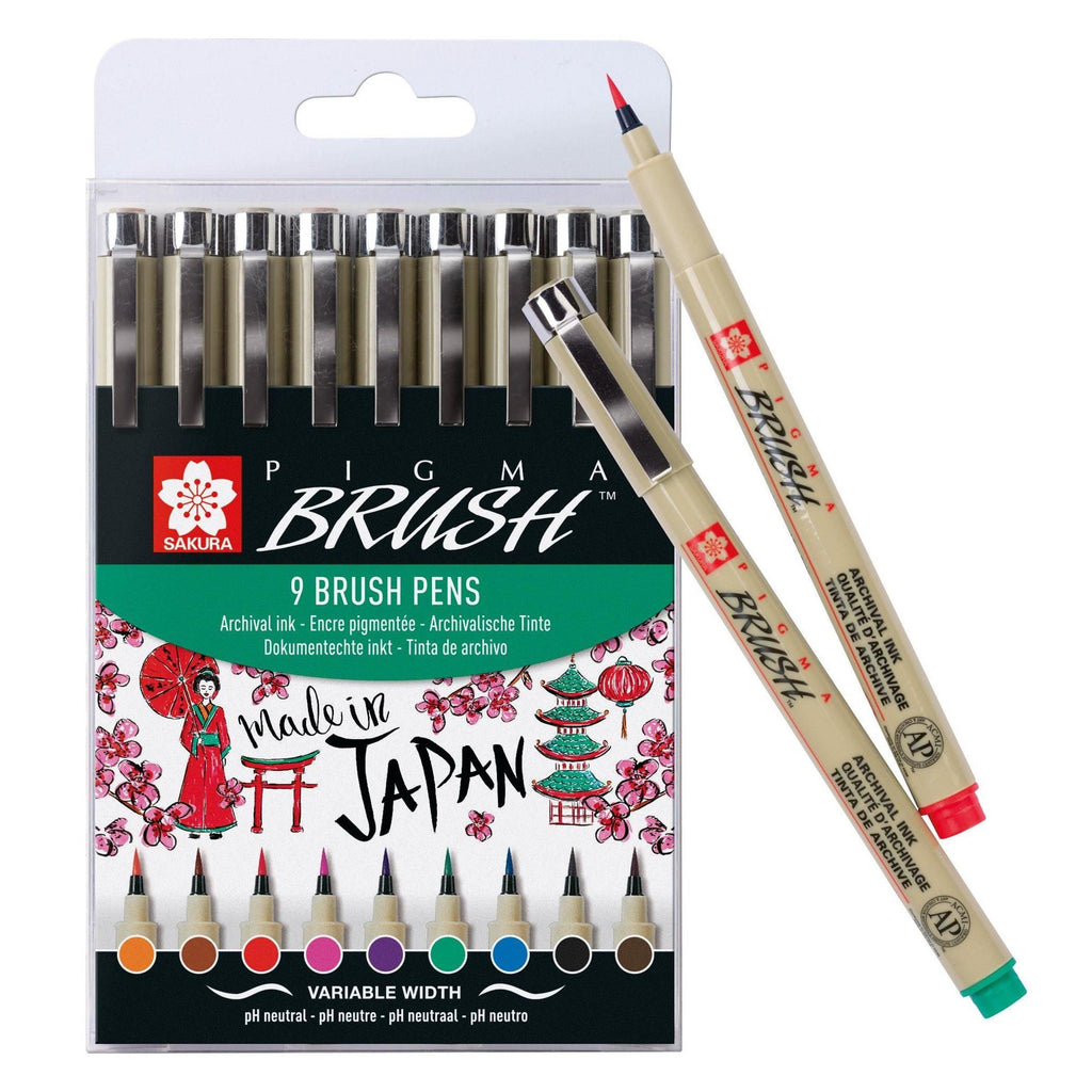Sakura Pigma Brush Set - Assorted Colours, 9 Pack - Dotgrid