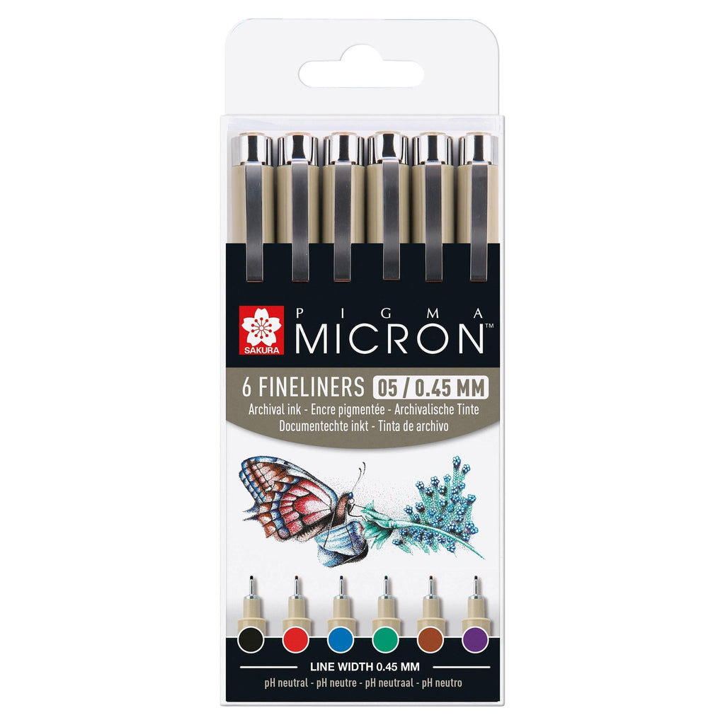 Sakura Pigma Micron 05 Fineliner Pens - Basic Colours, 6 Pack - Dotgrid