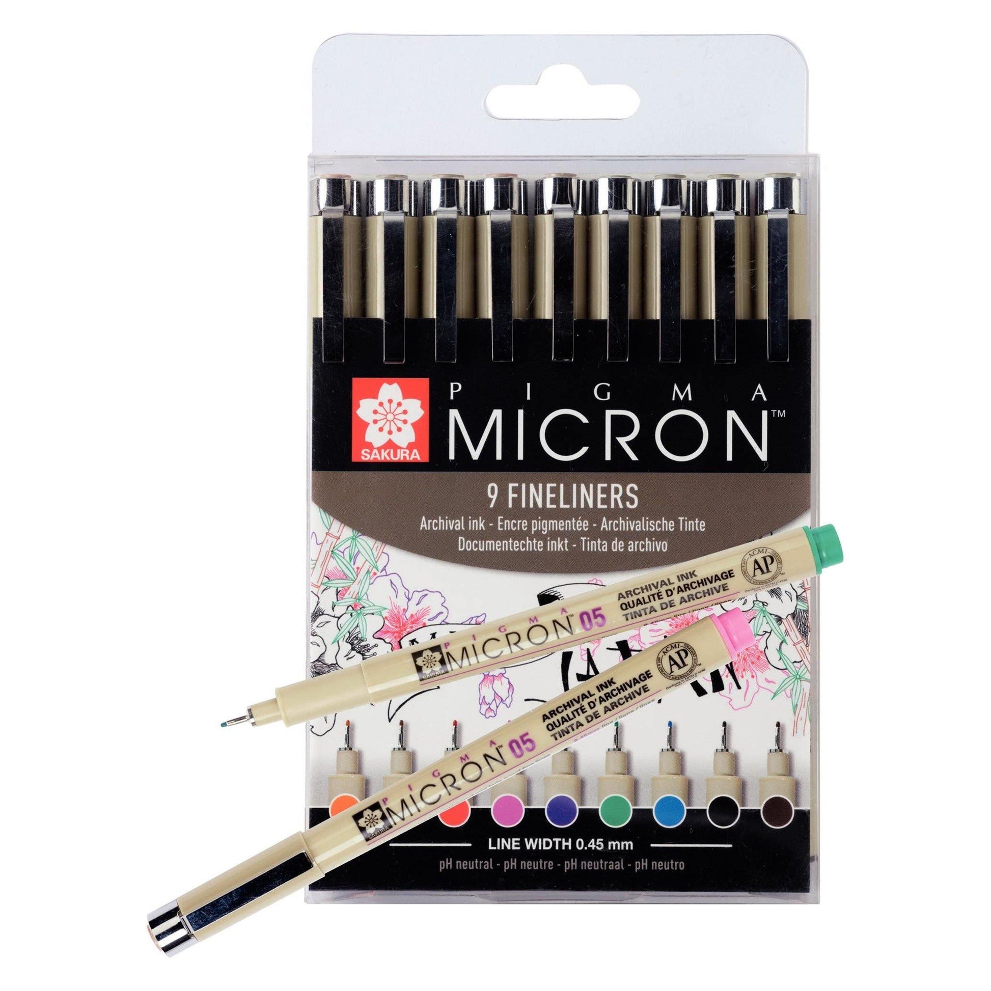 Sakura Pigma Micron 05 Pens - Assorted Colours, 9 Pack – Dotgrid