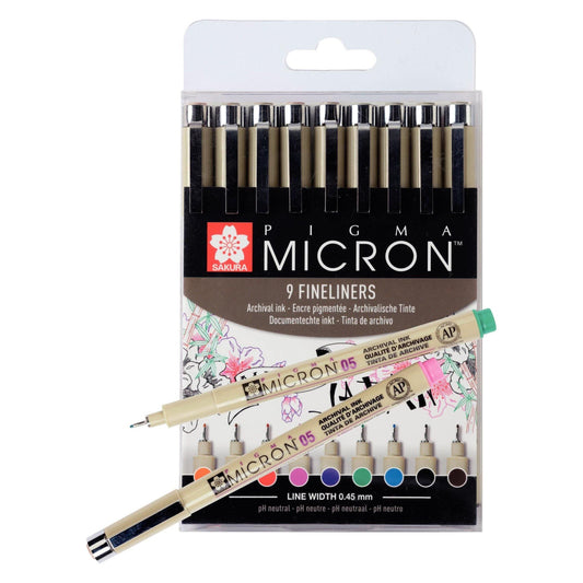 Sakura Pigma Micron 05 Fineliner Pens - Assorted Colours, 9 Pack - Dotgrid