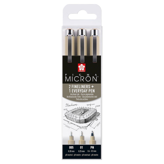 Sakura Pigma Micron Fineliner Pens - Urban Set, 3 Pack - Dotgrid