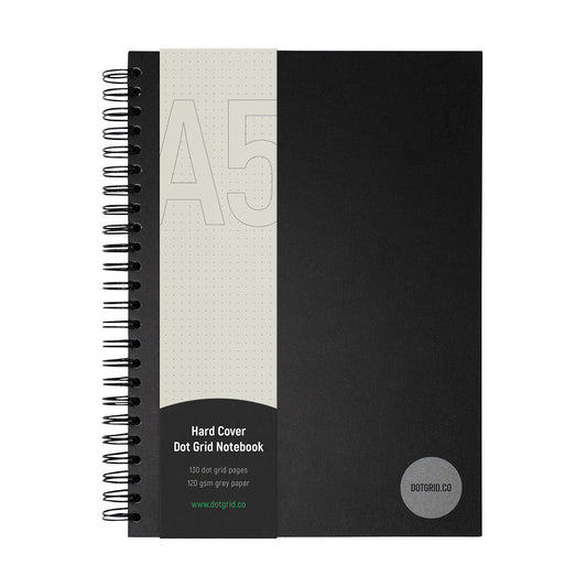 Hard Cover A5 Dot Grid Notebook - Grey Pages